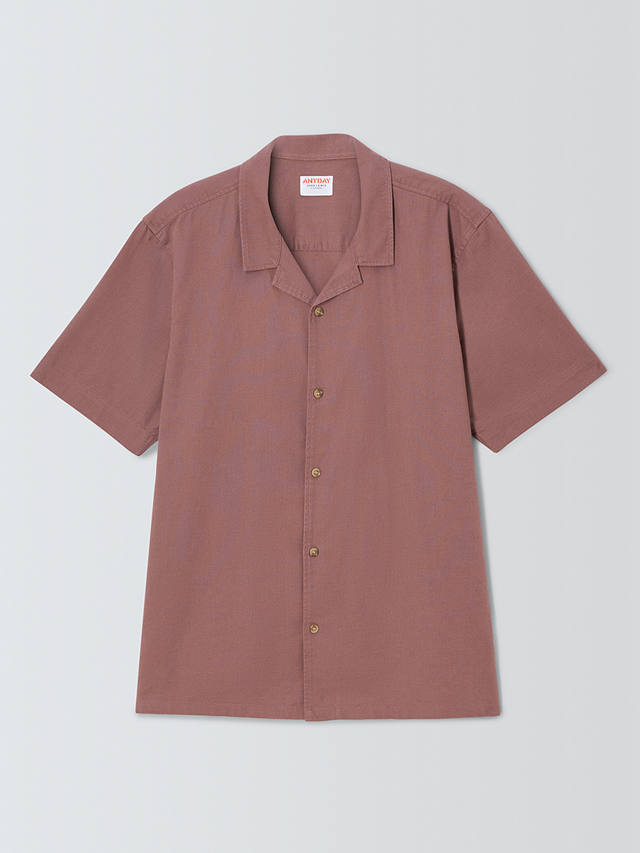 Kin Cotton & Linen Cuban Collar Shirt, Rose Brown