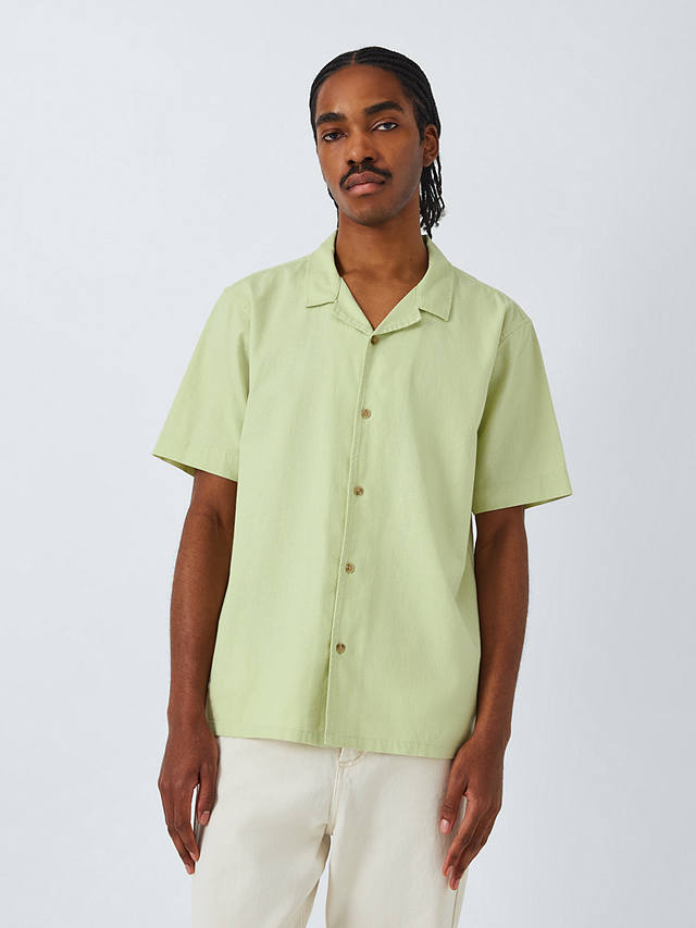 Kin Cotton & Linen Cuban Collar Shirt, Celadon Green