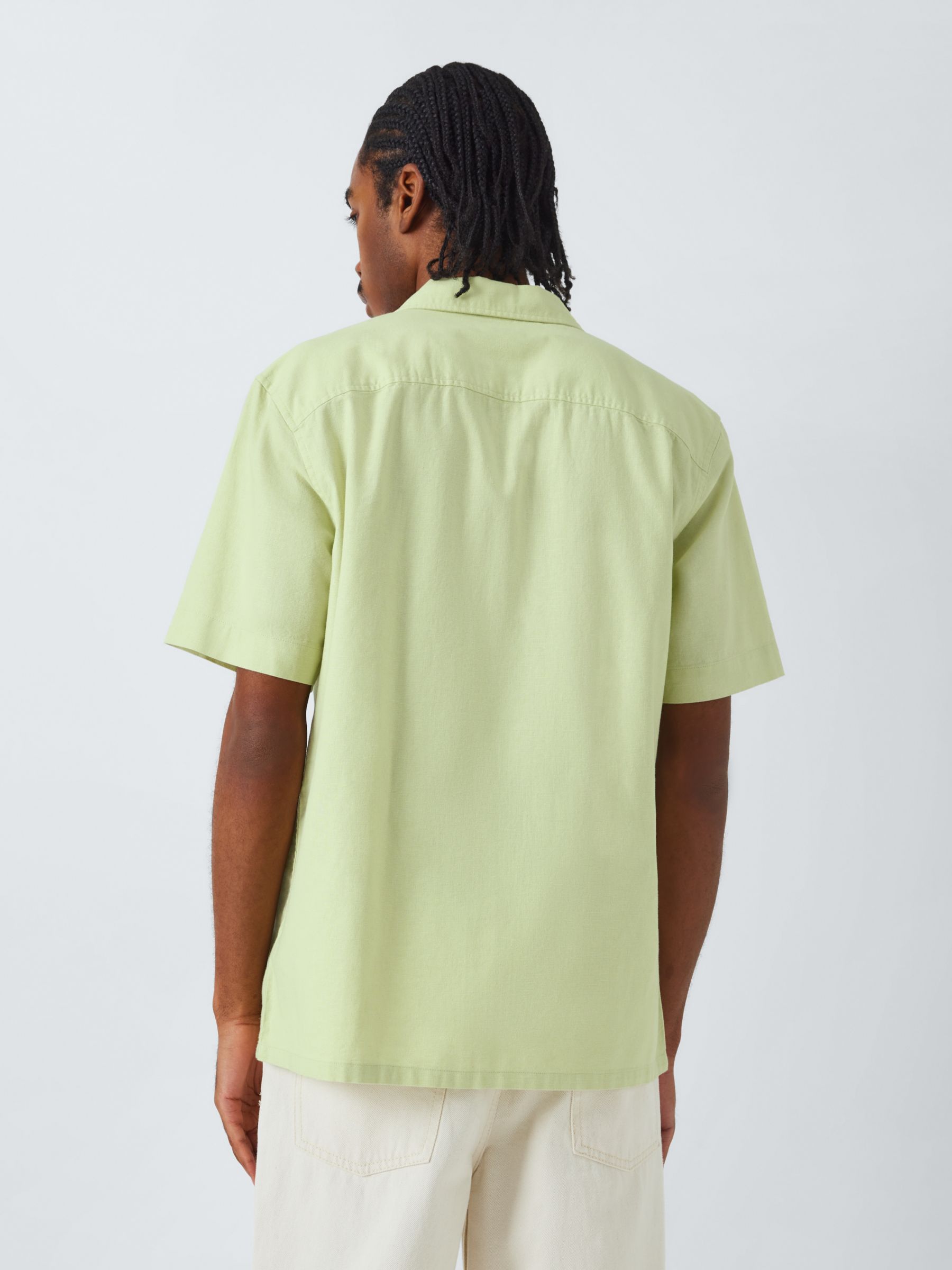 John Lewis ANYDAY Cotton & Linen Cuban Collar Shirt, Celadon Green, S
