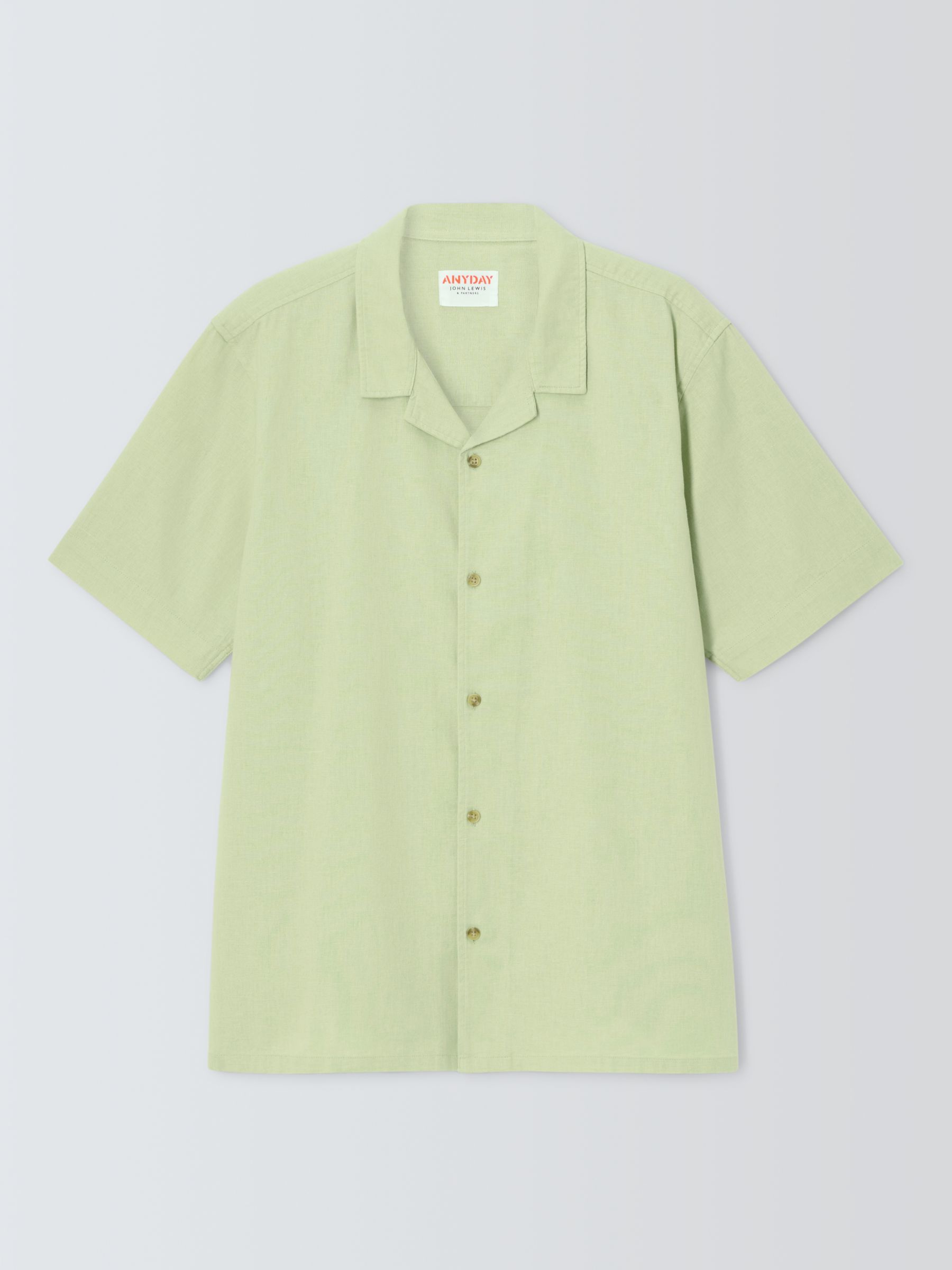 John Lewis ANYDAY Cotton & Linen Cuban Collar Shirt, Celadon Green, S