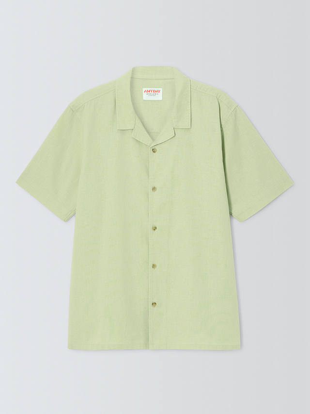 Kin Cotton & Linen Cuban Collar Shirt, Celadon Green