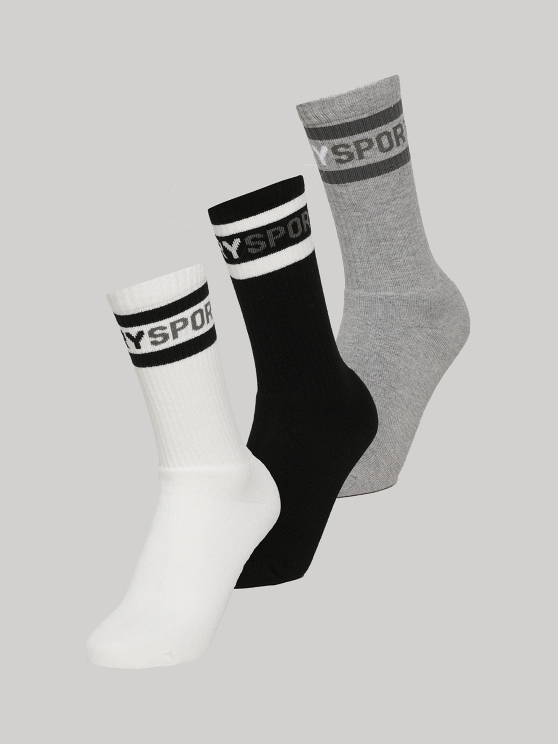 Superdry Coolmax Sport Crew Socks, Pack of 3, White/Grey/Black at John ...