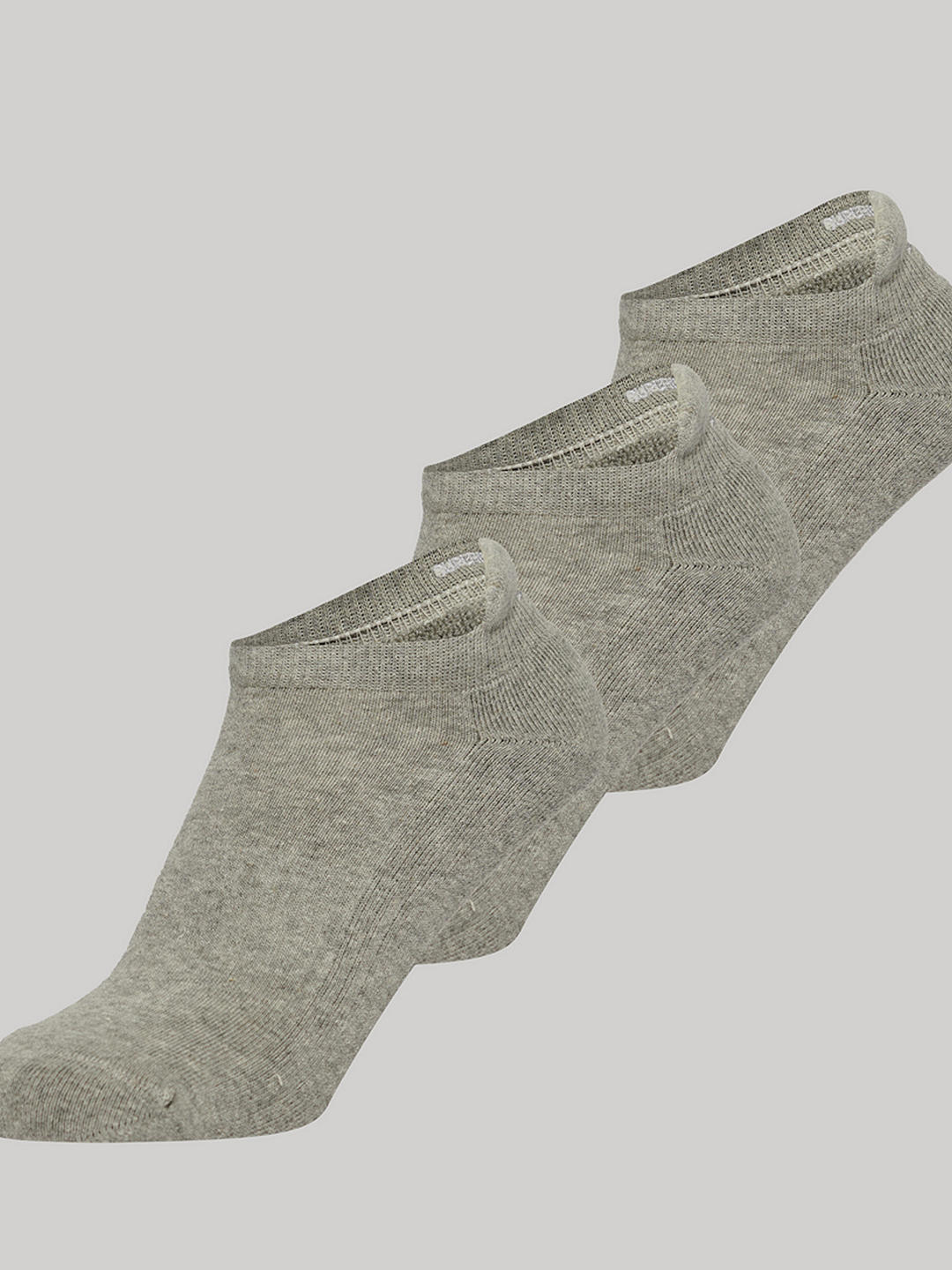 Superdry Organic Cotton Blend Trainer Socks, Pack of 3, Grey Marl