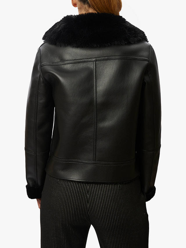 James Lakeland Faux Leather Faux Fur Trim Jacket, Black