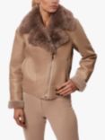 James Lakeland Faux Leather Faux Fur Trim Jacket, Taupe