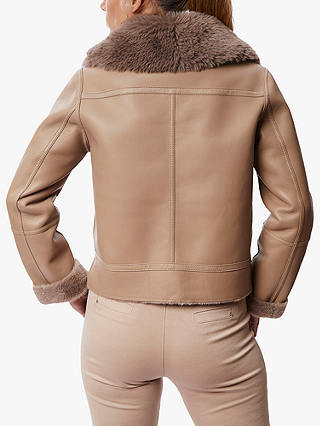 James Lakeland Faux Leather Faux Fur Trim Jacket, Taupe