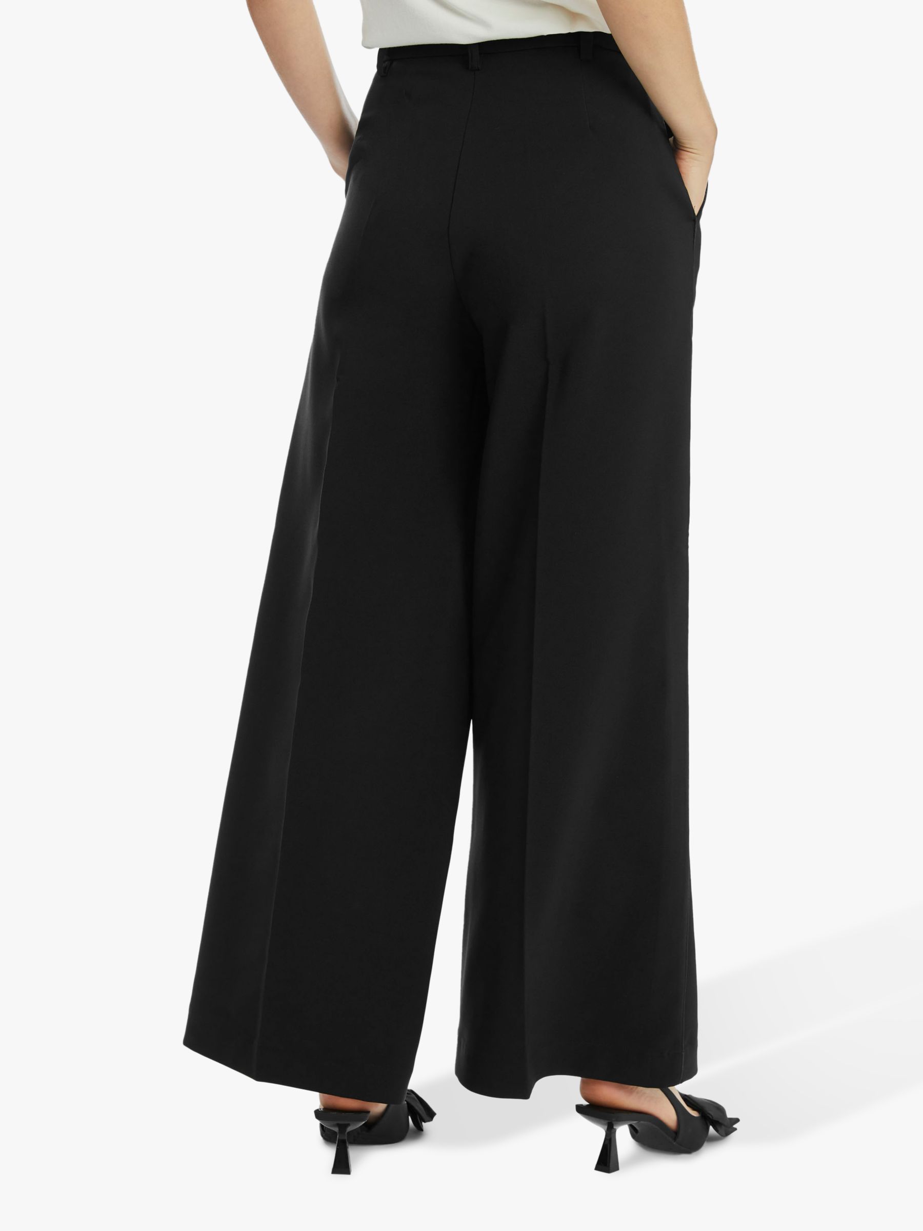 James Lakeland Pin Tuck Wide Leg Trousers, Black, 8