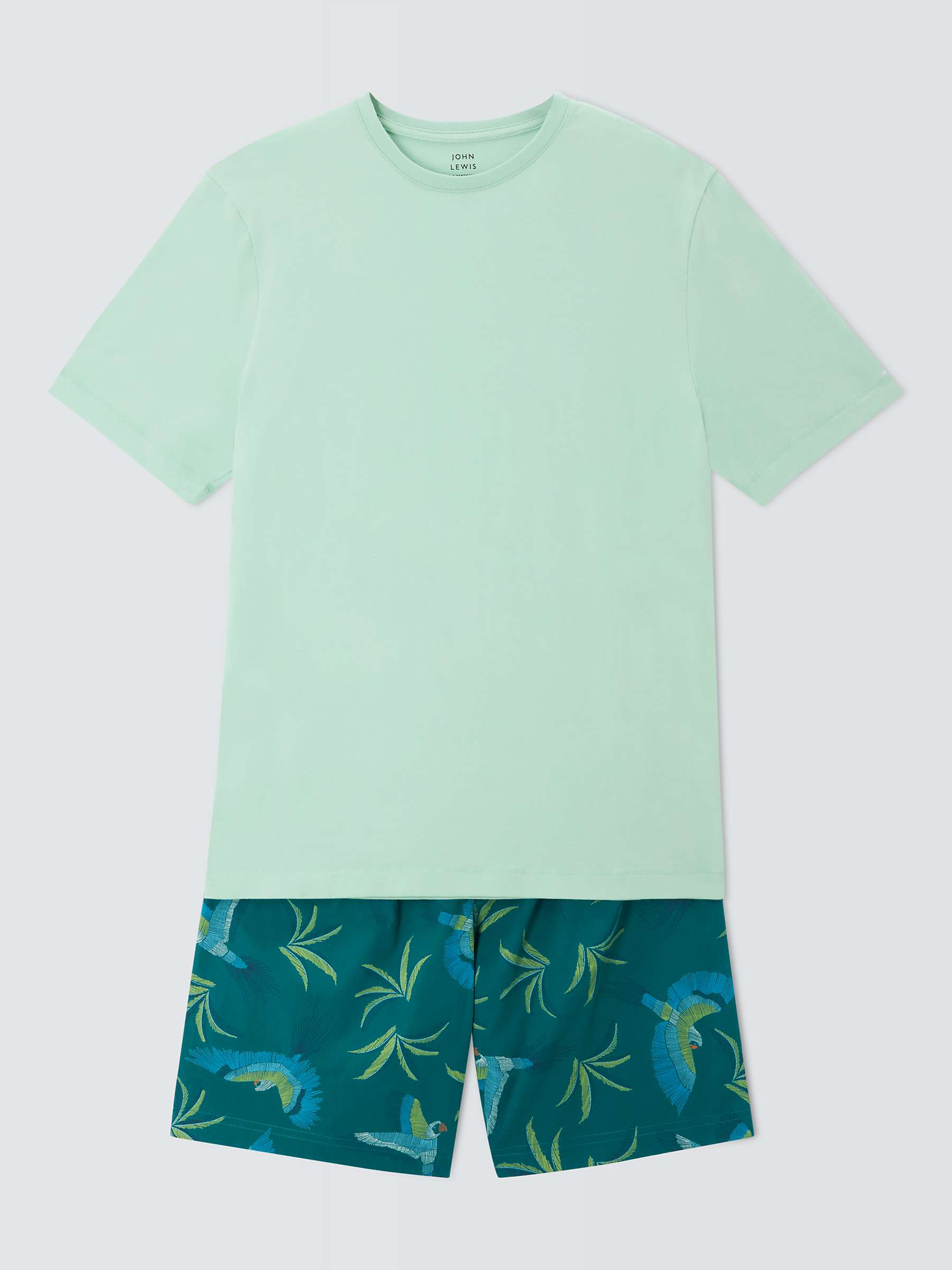 Buy John Lewis Organic Cotton Tropical Parrot Print Shorts Pyjama Set, Green/Multi Online at johnlewis.com