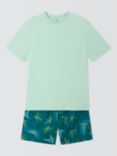 John Lewis Organic Cotton Tropical Parrot Print Shorts Pyjama Set, Green/Multi