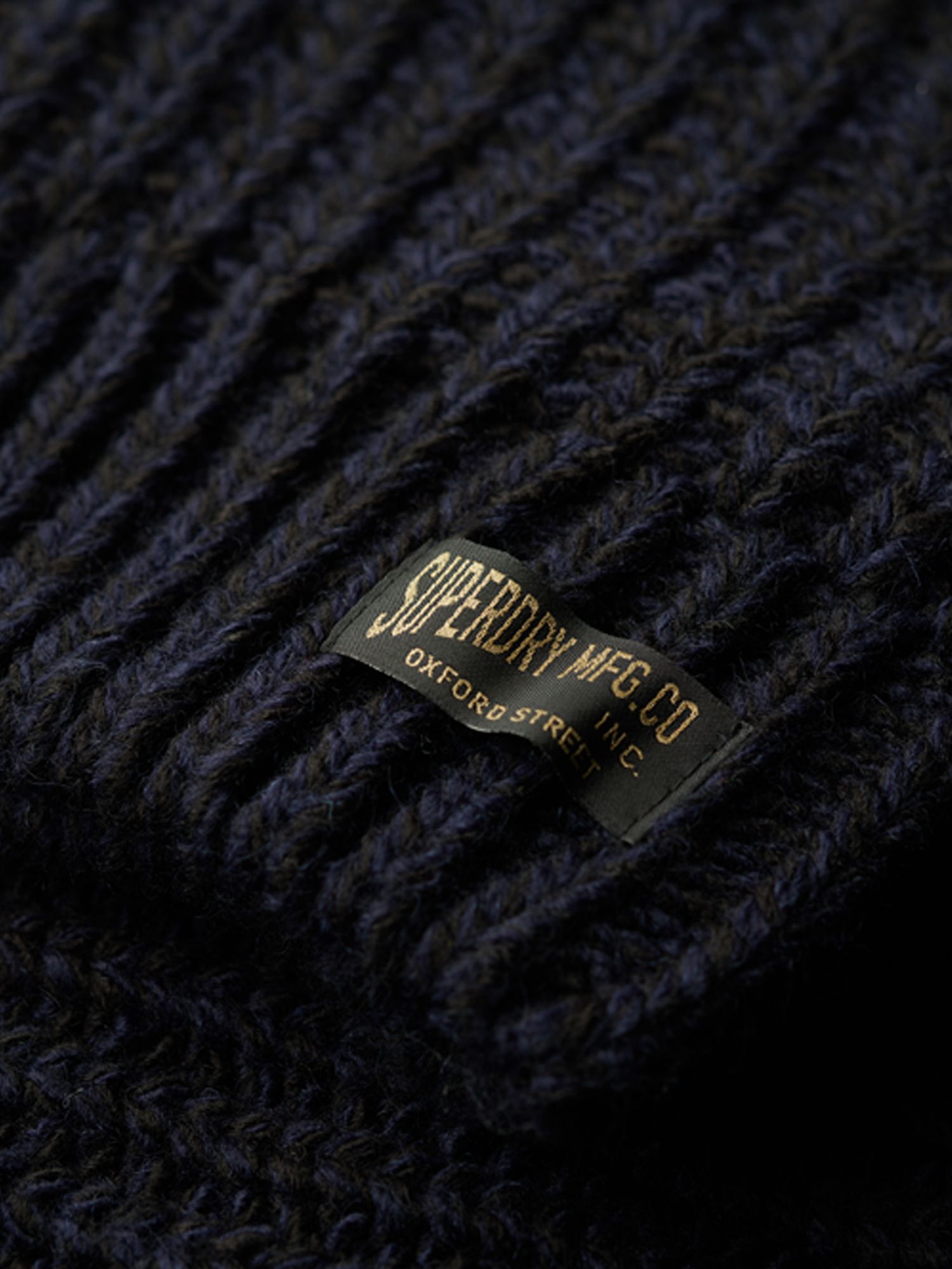 Superdry Chunky Wool Blend Knit Zip Through Cardigan, Navy/Black at ...