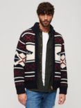 Superdry Chunky Knit Patterned Zip Through Cardigan, Navy/Multi