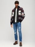 Superdry Chunky Knit Patterned Zip Through Cardigan, Navy/Multi