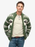 Superdry Chunky Knit Patterned Zip Cardigan, Buffalo Green