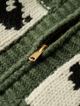 Superdry Chunky Knit Patterned Zip Cardigan, Buffalo Green