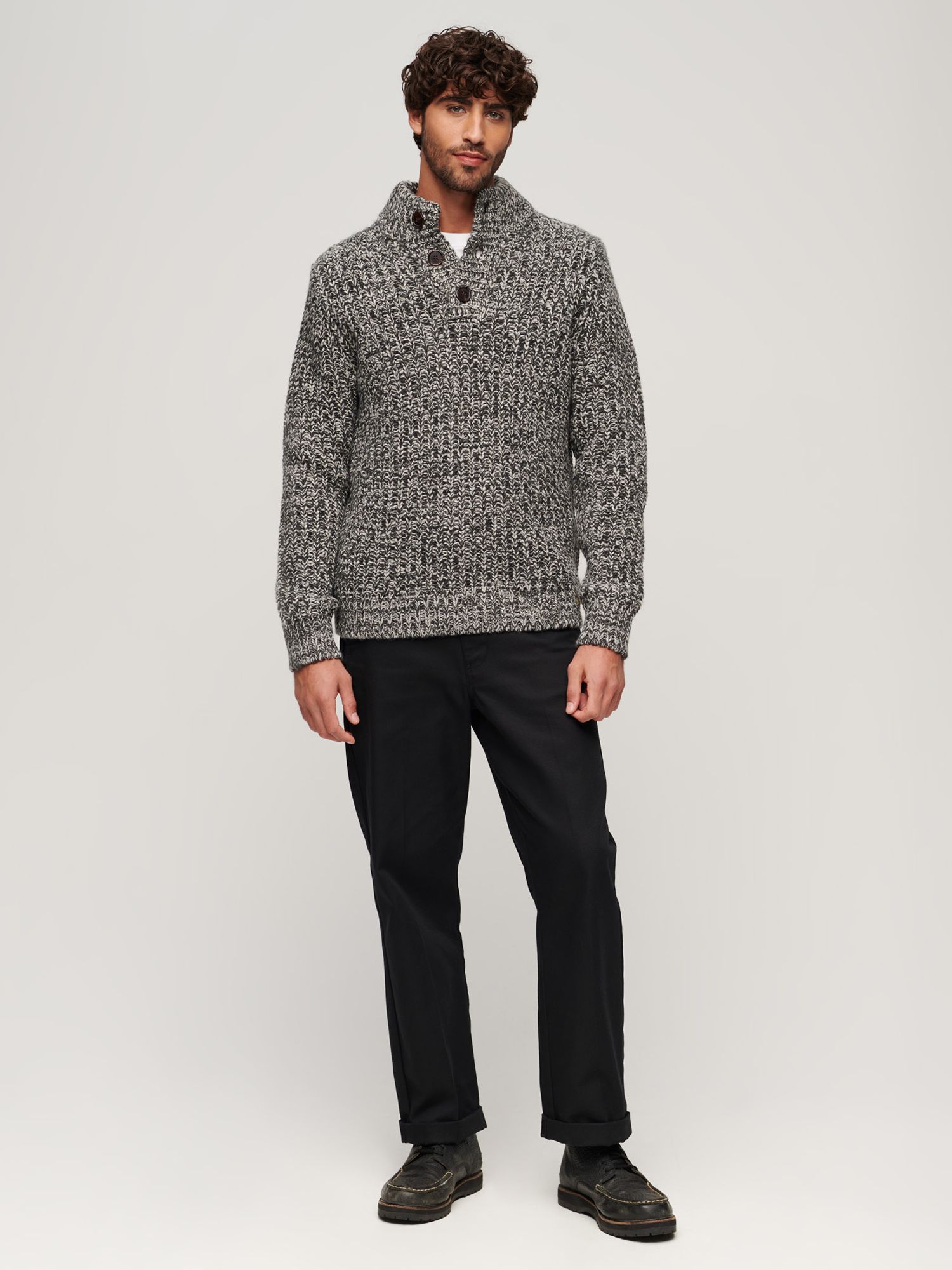 Superdry Wool Blend Chunky Henley Jumper, Charcoal Twist at John Lewis ...