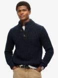 Superdry Wool Blend Chunky Henley Jumper, Navy Black Twist