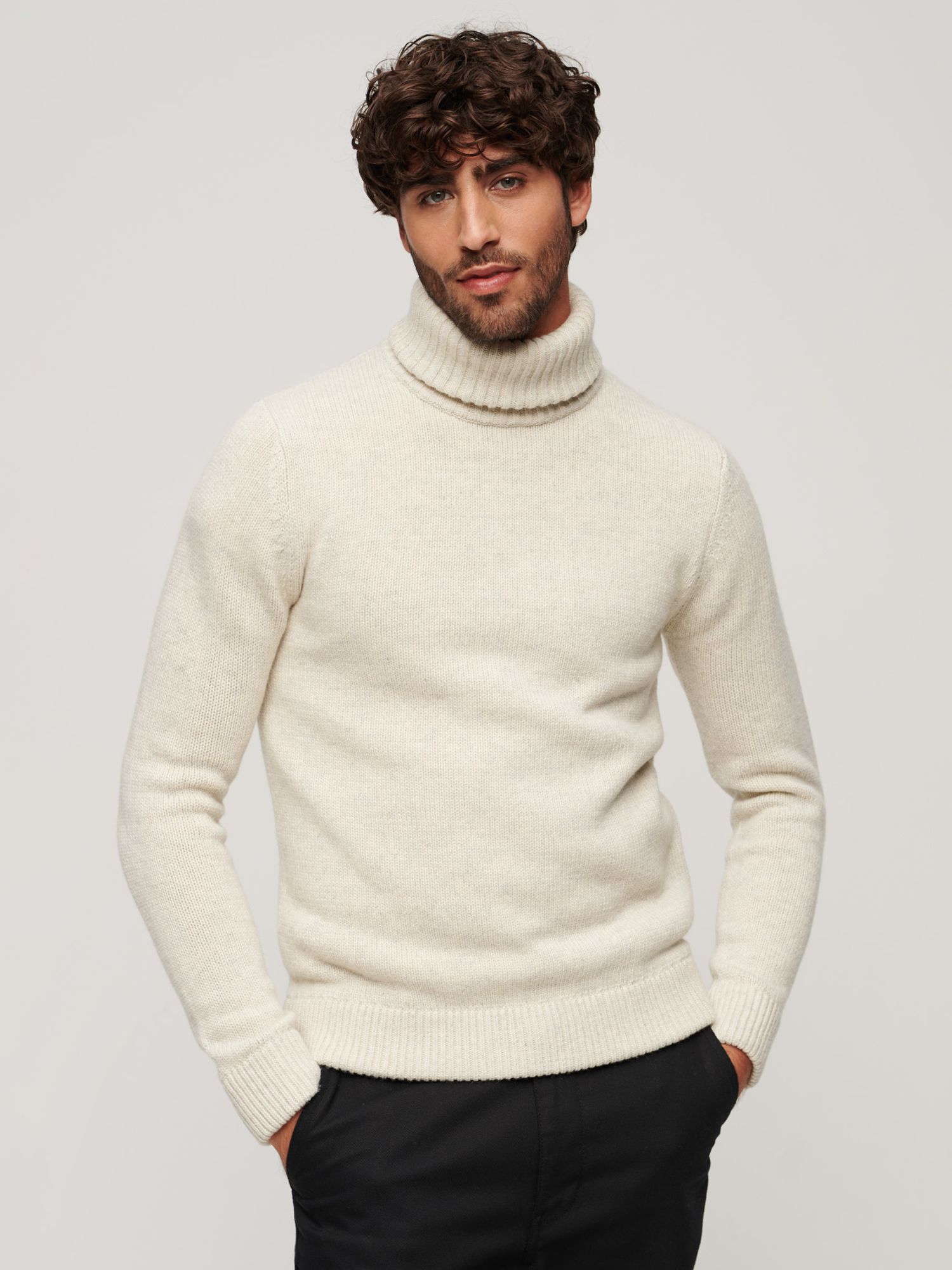 Superdry Roll Neck Jumper, Oatmeal at John Lewis & Partners