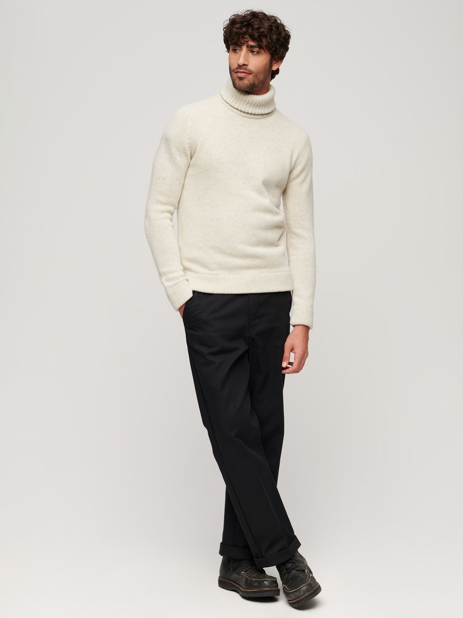Superdry Roll Neck Jumper, Oatmeal at John Lewis & Partners