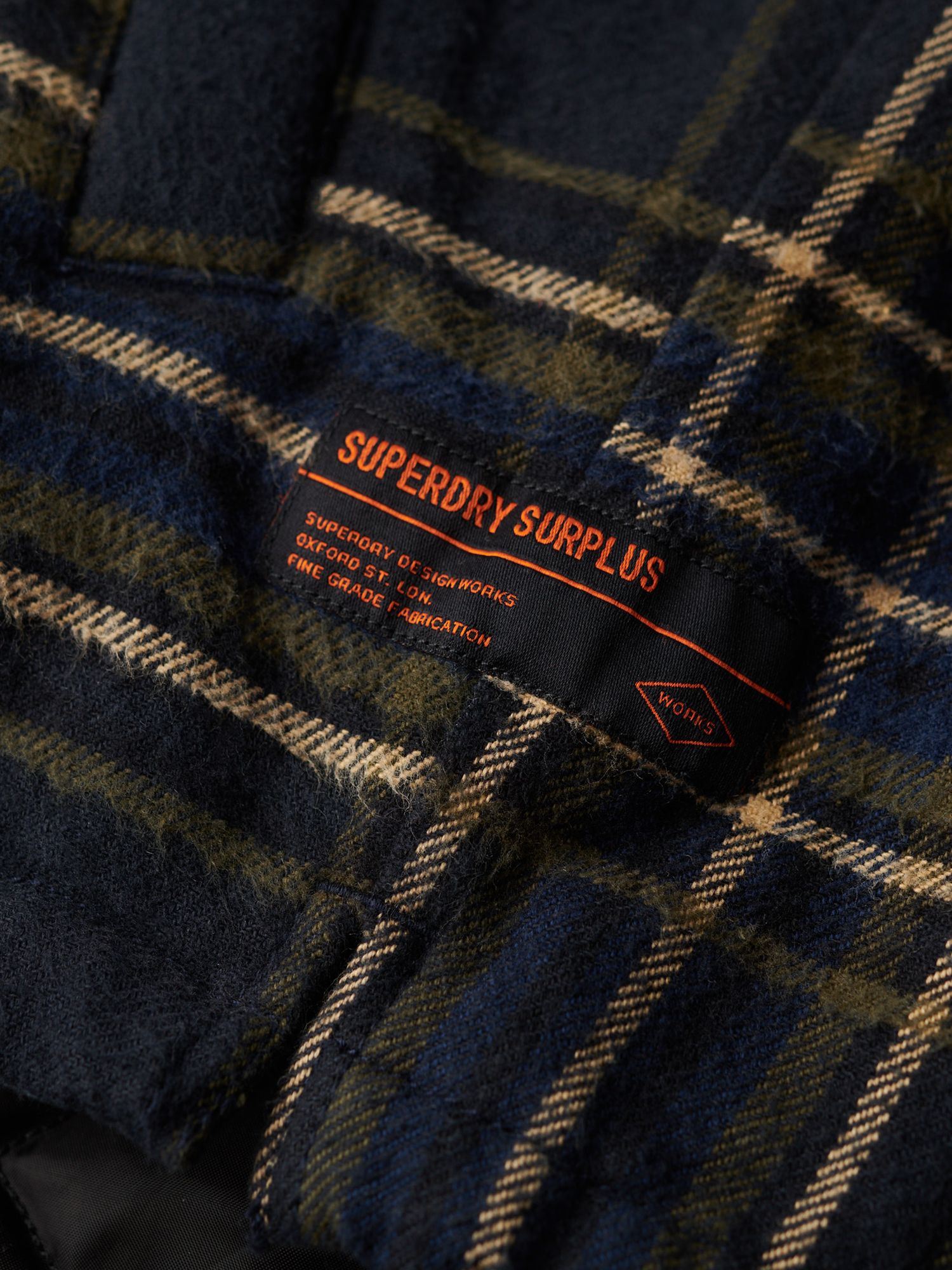 Superdry Surplus Large Check Overshirt, Navy, S