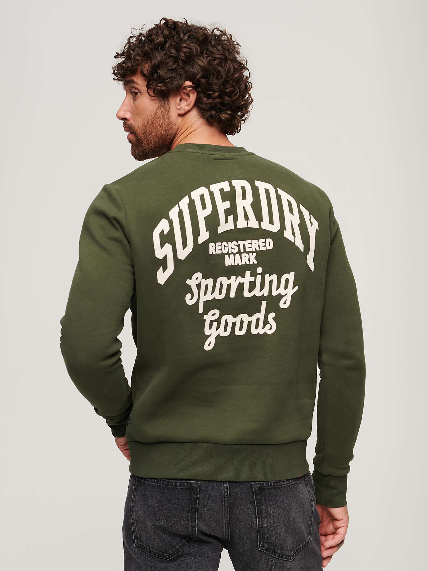 Buy Superdry Athletic Script Flock Jumper, Green Online at johnlewis.com