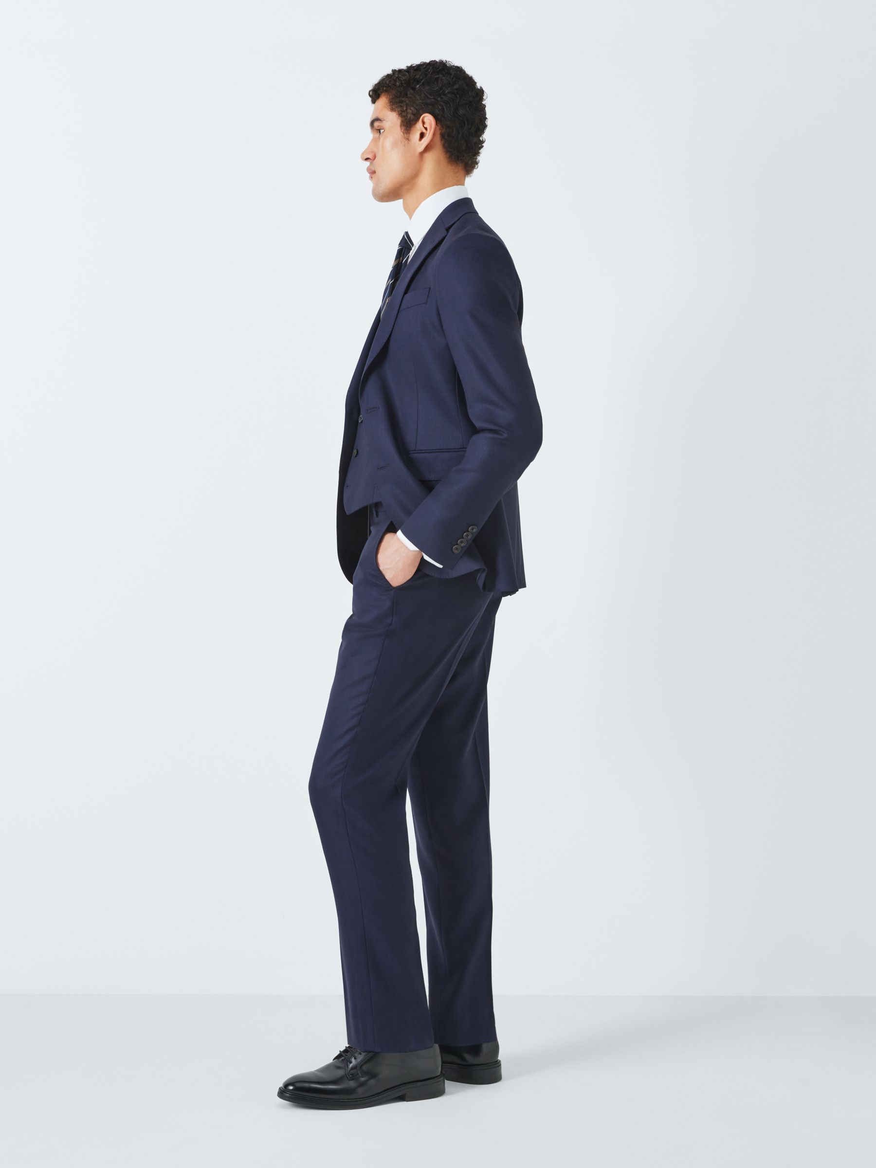 John Lewis Super 100's Birdseye Regular Suit Trousers, Navy, 34S