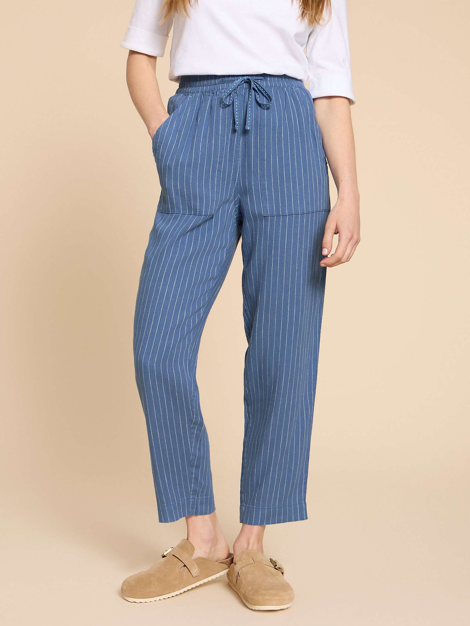 Buy White Stuff Elle Linen Blend Pinstripe Trousers, Blue/White Online at johnlewis.com