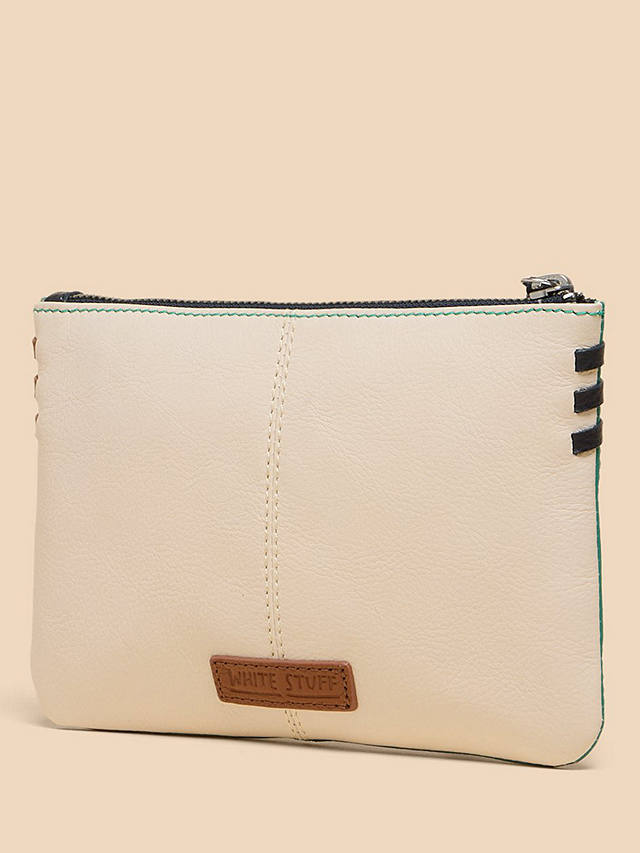 White Stuff Leather Zip Top Pouch, Natural/Multi