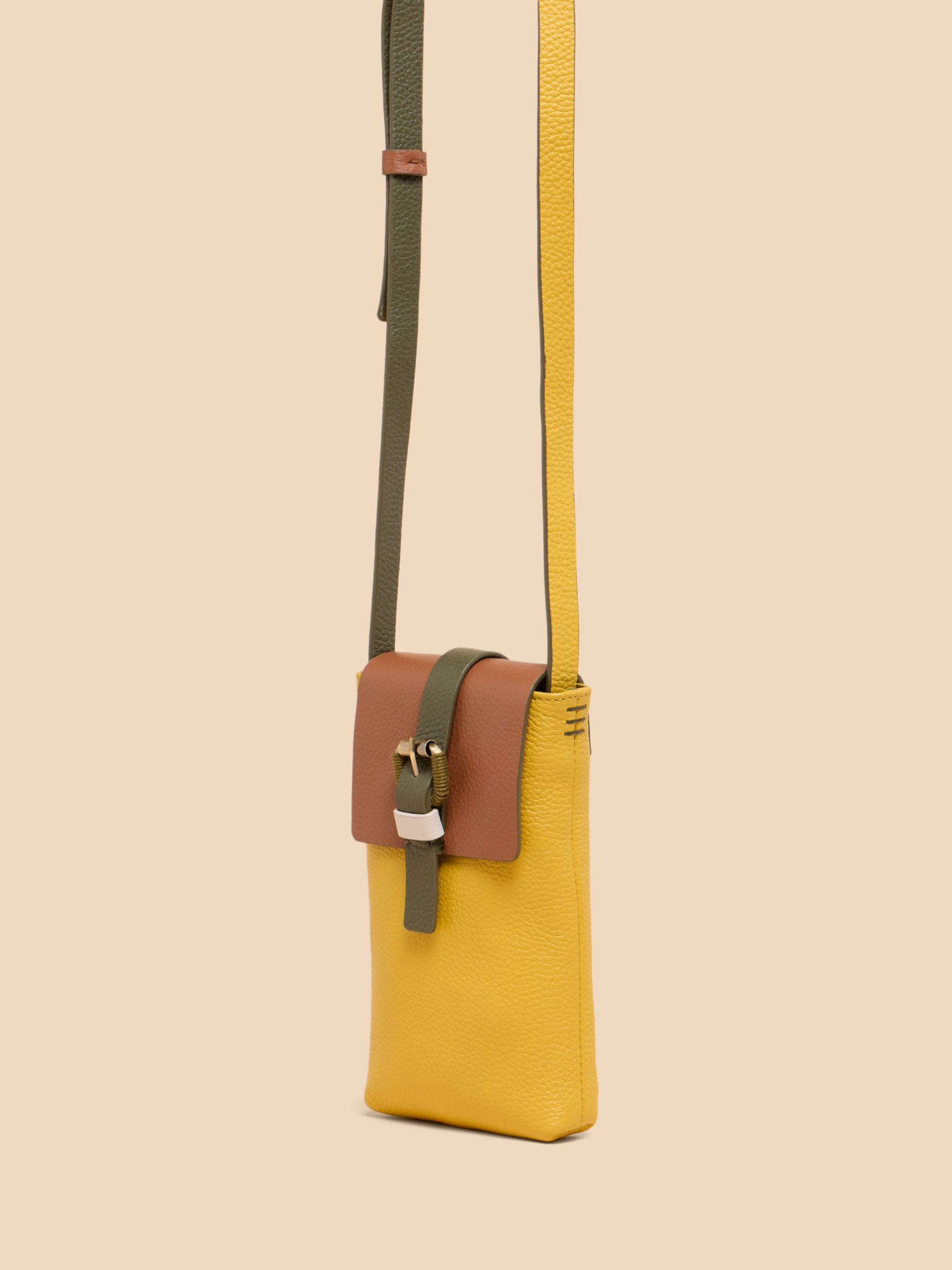 White Stuff Leather Phone Bag, Yellow/Multi, One Size