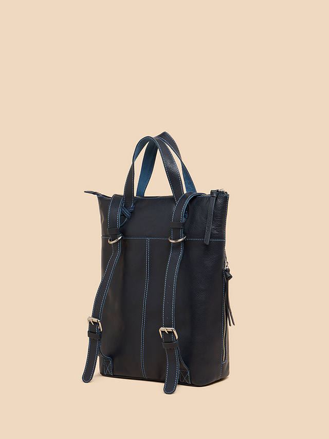 White Stuff Convertible Leather Backpack, Dark Navy