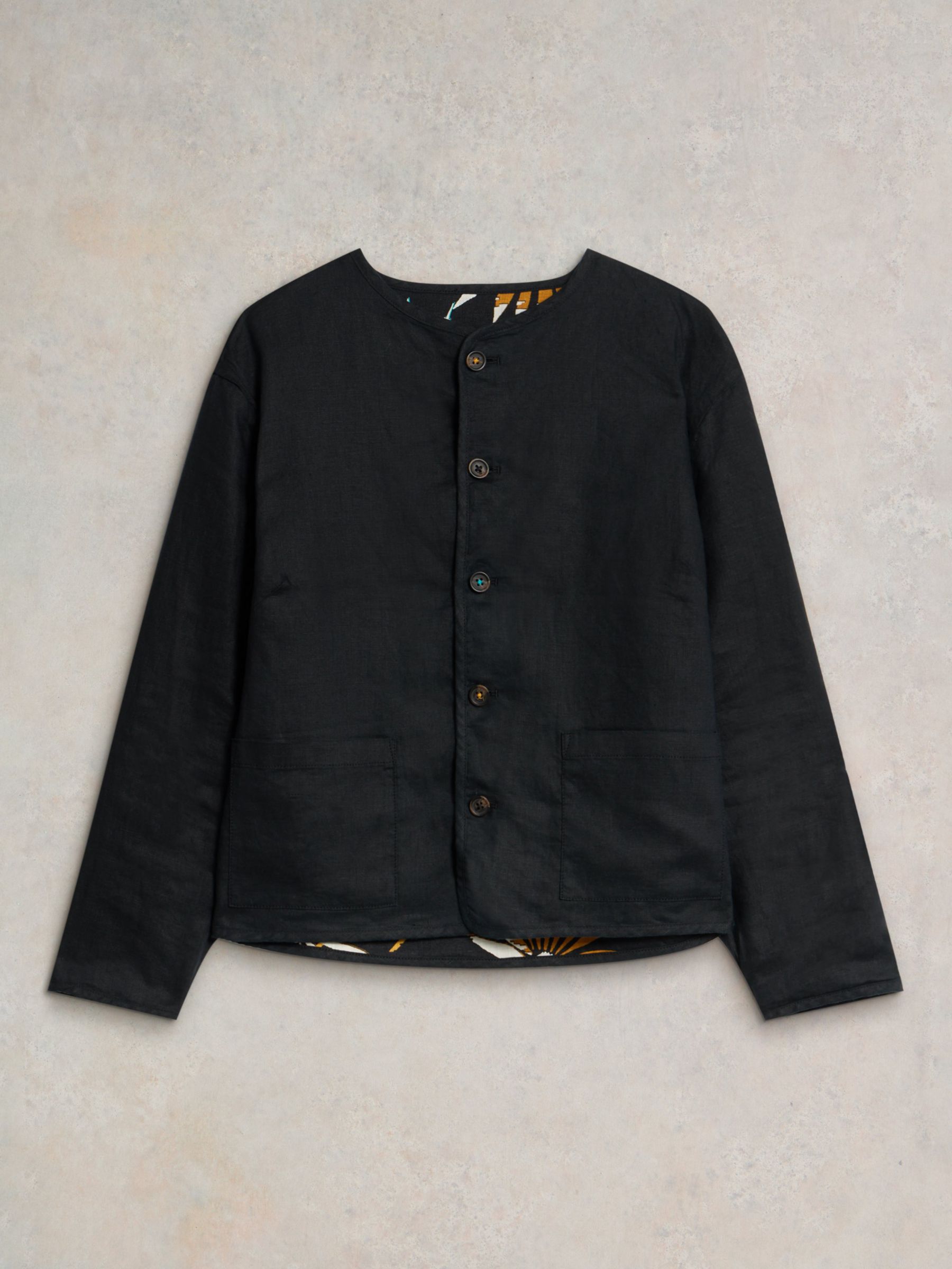 White Stuff Adele Reversible Linen Jacket, Black/Multi, 16