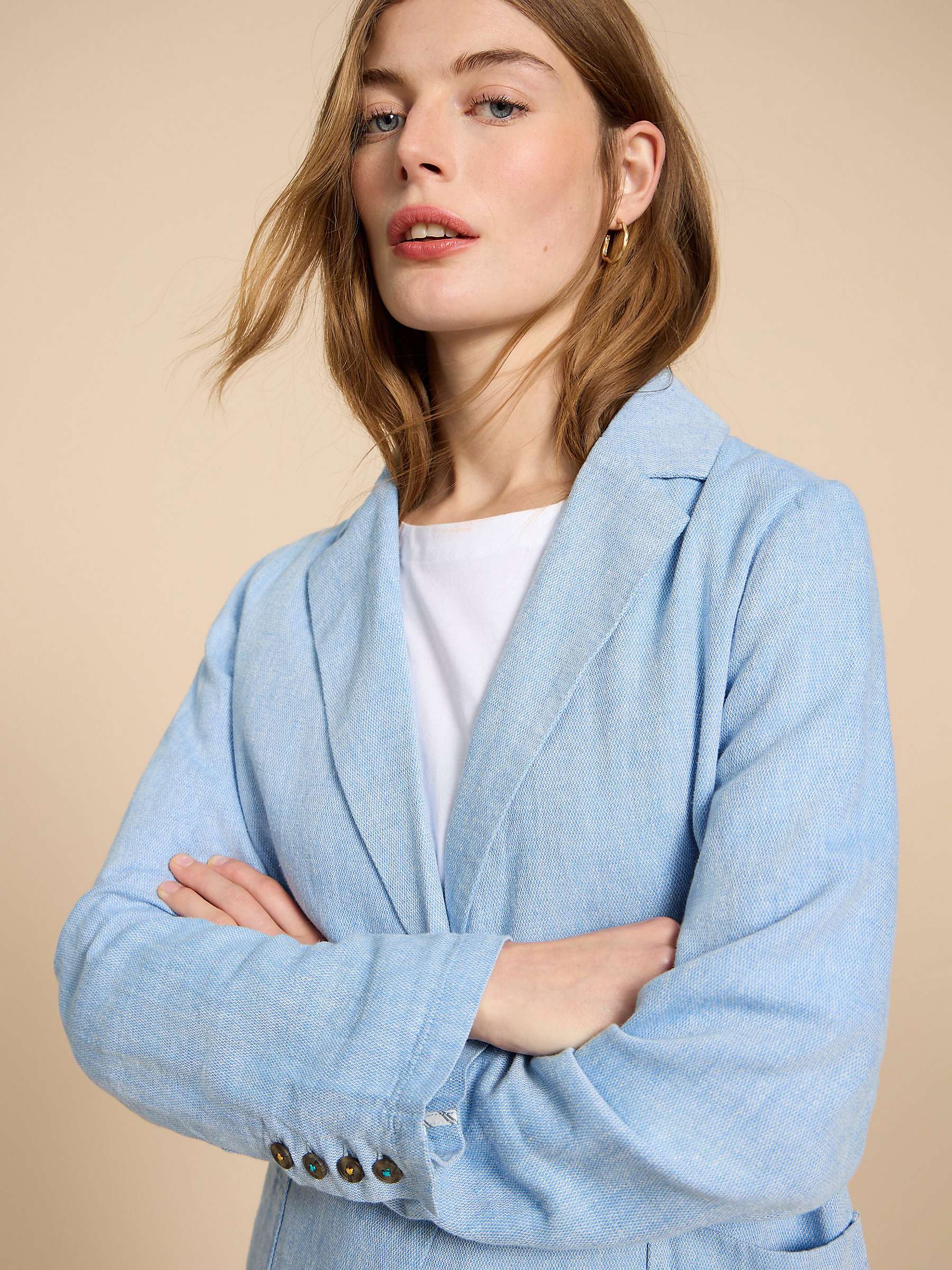 Buy White Stuff Loren Linen Blend Blazer, Chambray Blue Online at johnlewis.com