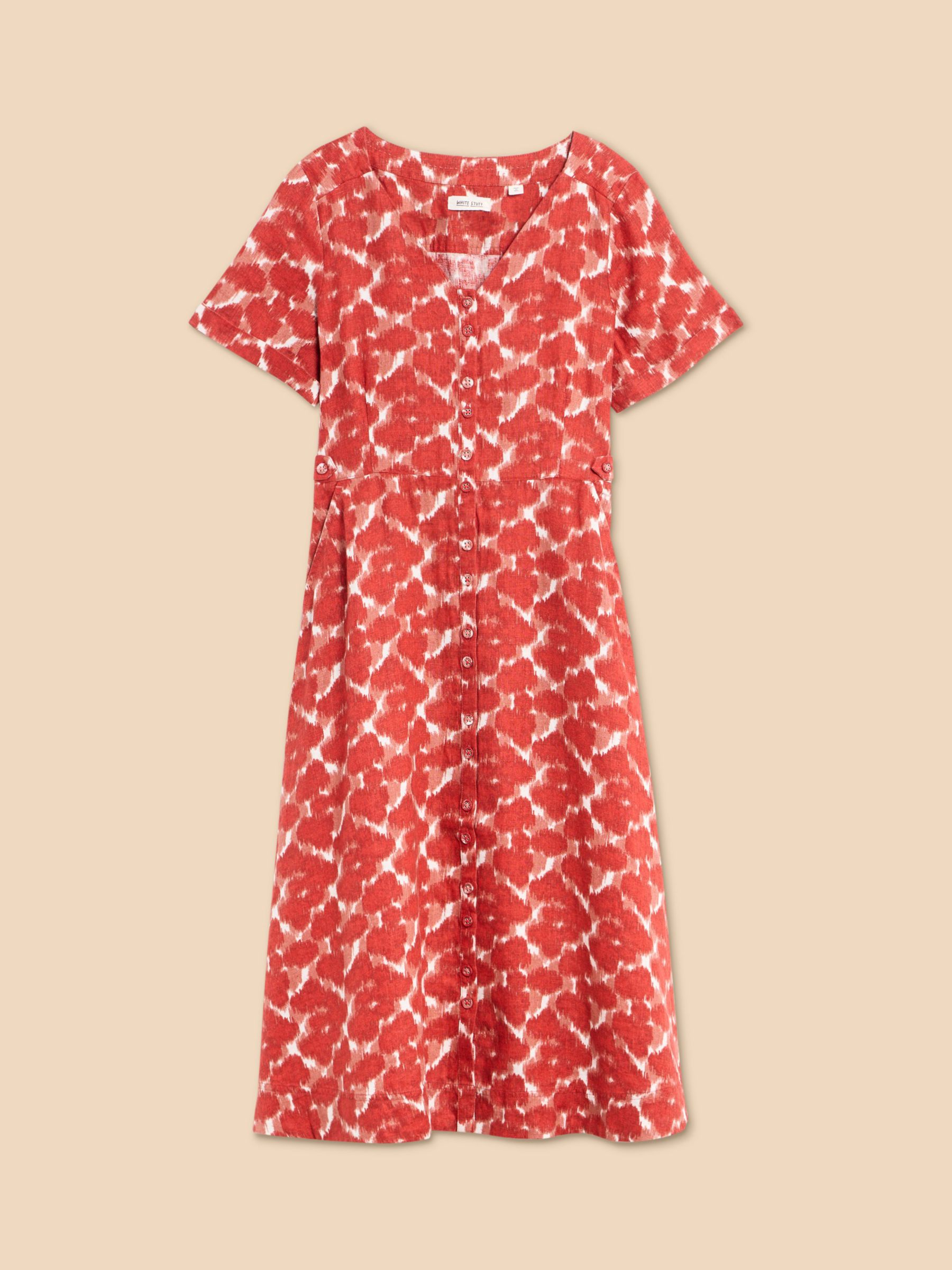 White Stuff Ivy Abstract Print Linen Midi Dress, Red, 12