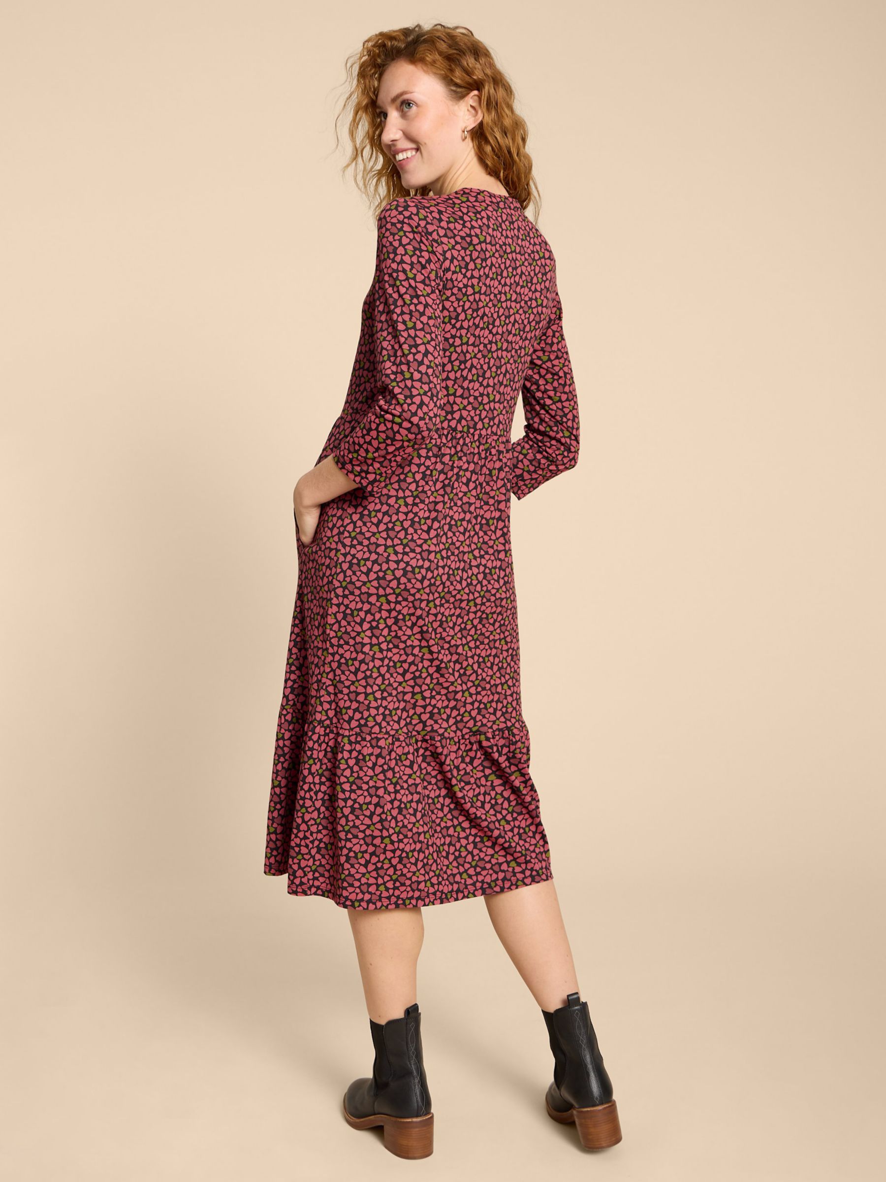 Buy White Stuff Naya Heart Print Tiered Jersey Dress, Pink Online at johnlewis.com