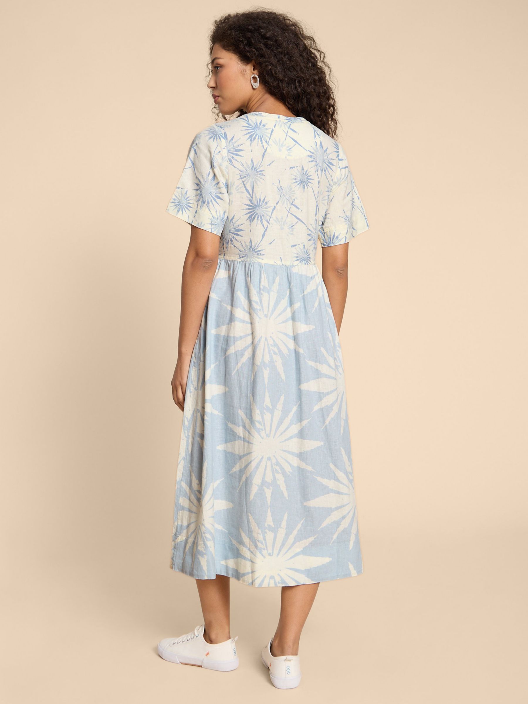 White Stuff Pip Floral Linen Blend Midi Dress, Blue, 14