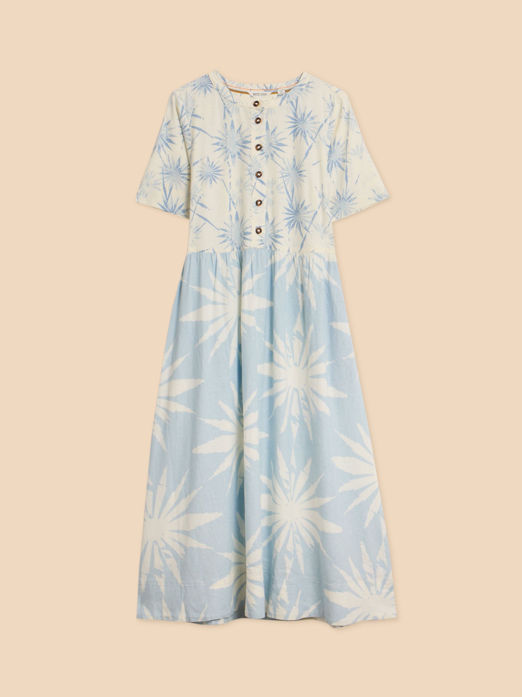 White Stuff Pip Floral Linen Blend Midi Dress, Blue, 14