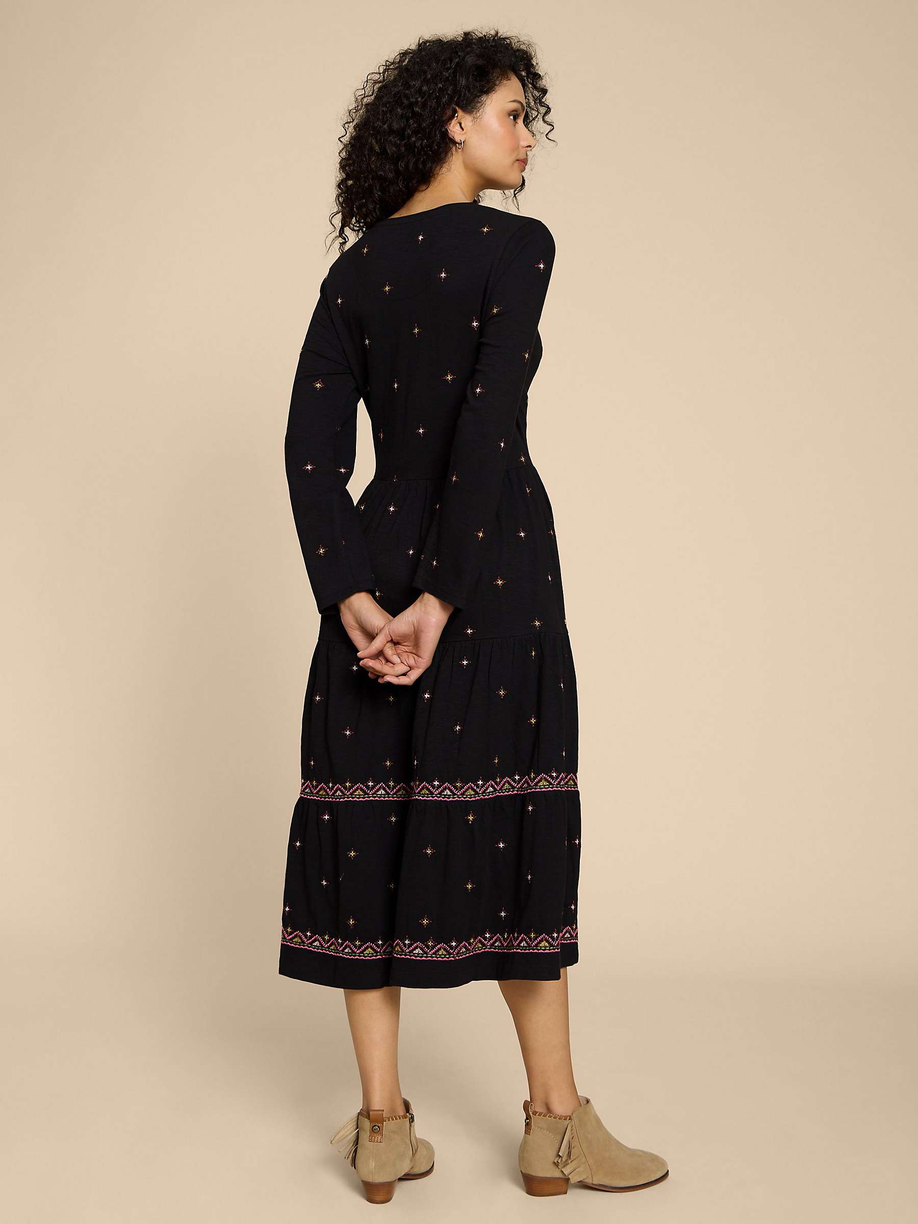 Buy White Stuff Poppy Organic Cotton Embroidered Jersey Dress, Grey/Multi Online at johnlewis.com