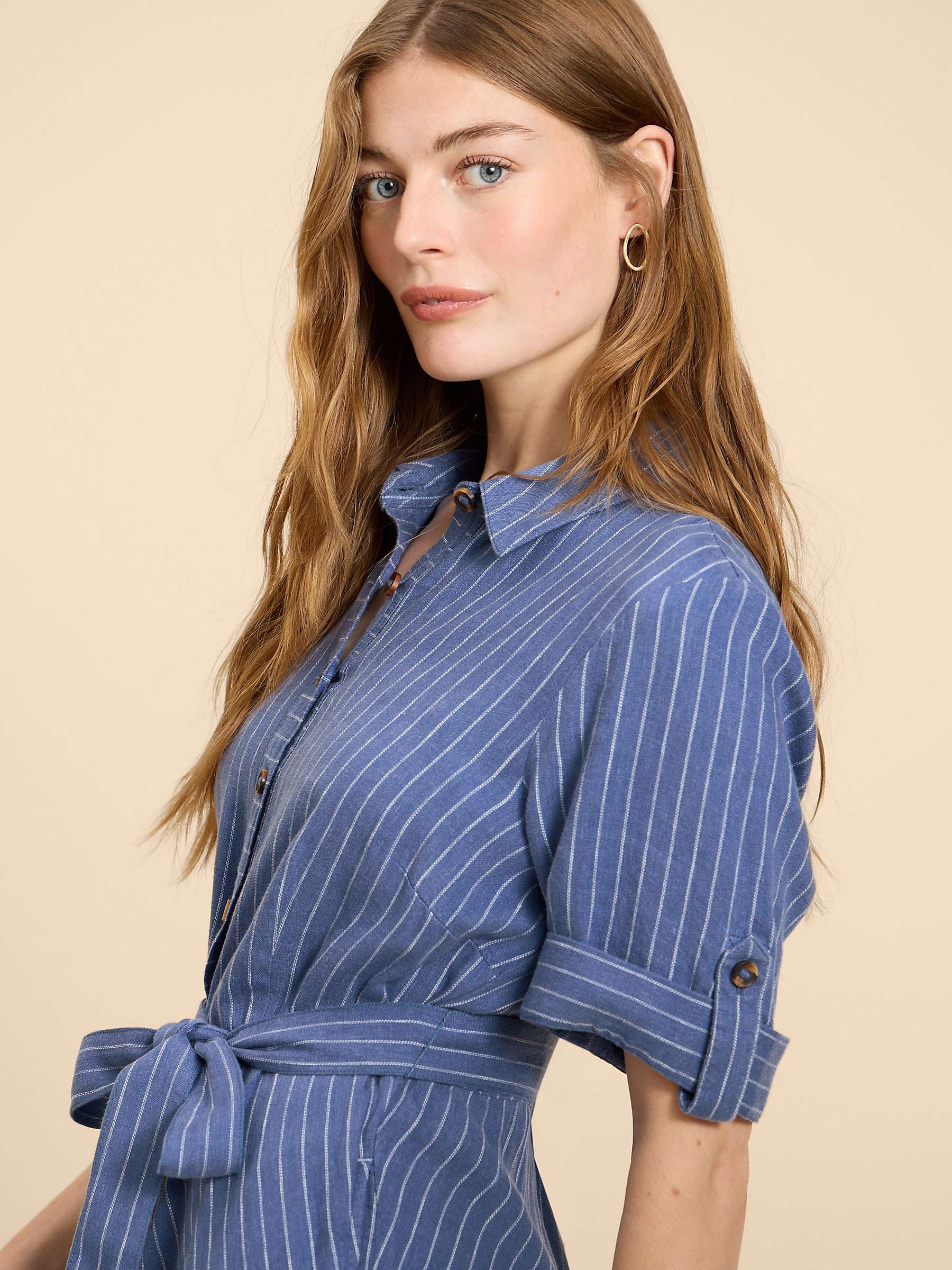 Buy White Stuff Beth Linen Blend Stripe Shirt Dress, Blue/White Online at johnlewis.com
