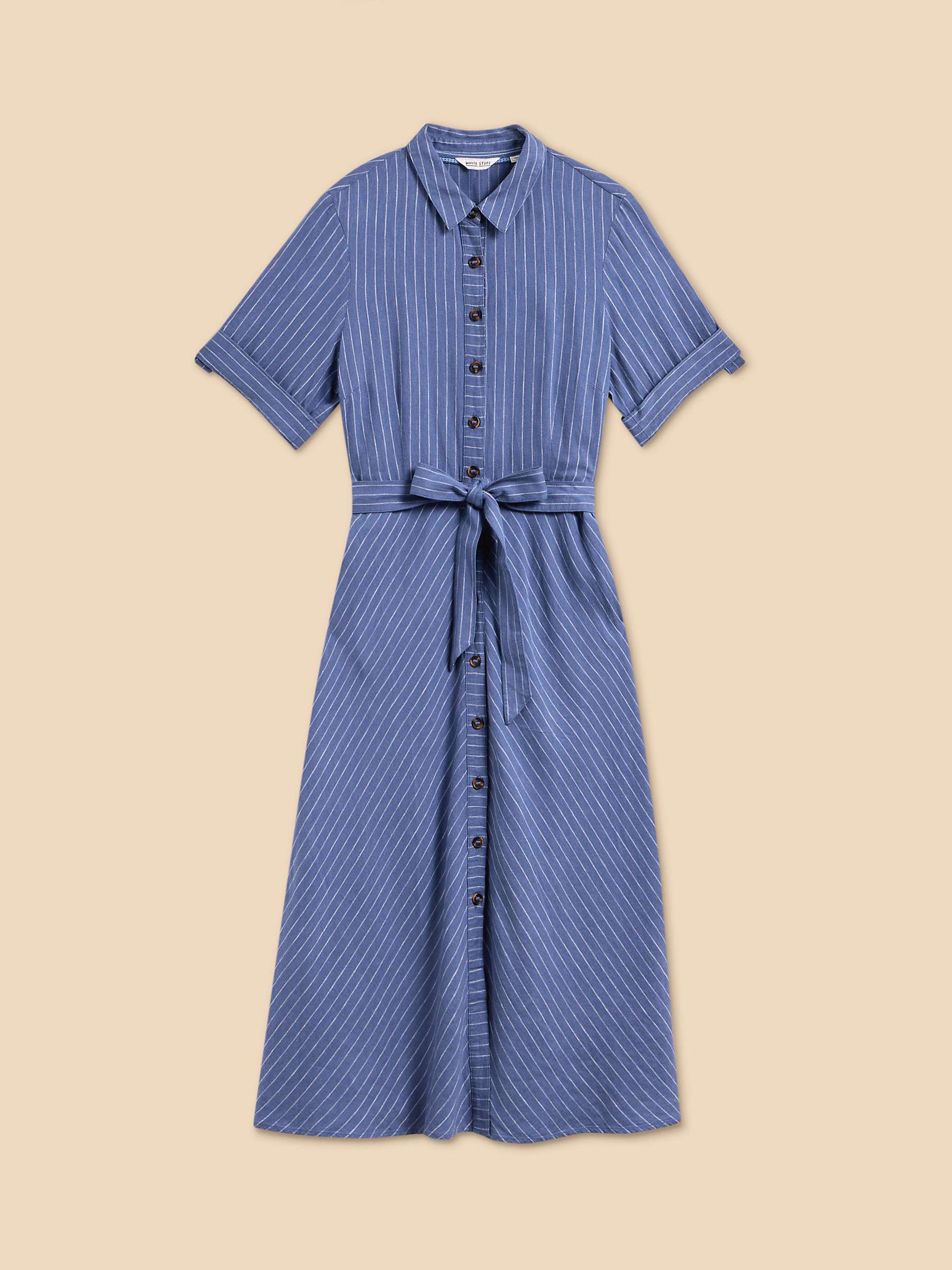 Buy White Stuff Beth Linen Blend Stripe Shirt Dress, Blue/White Online at johnlewis.com