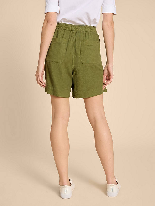 White Stuff Elle Linen Blend Shorts, Dark Green