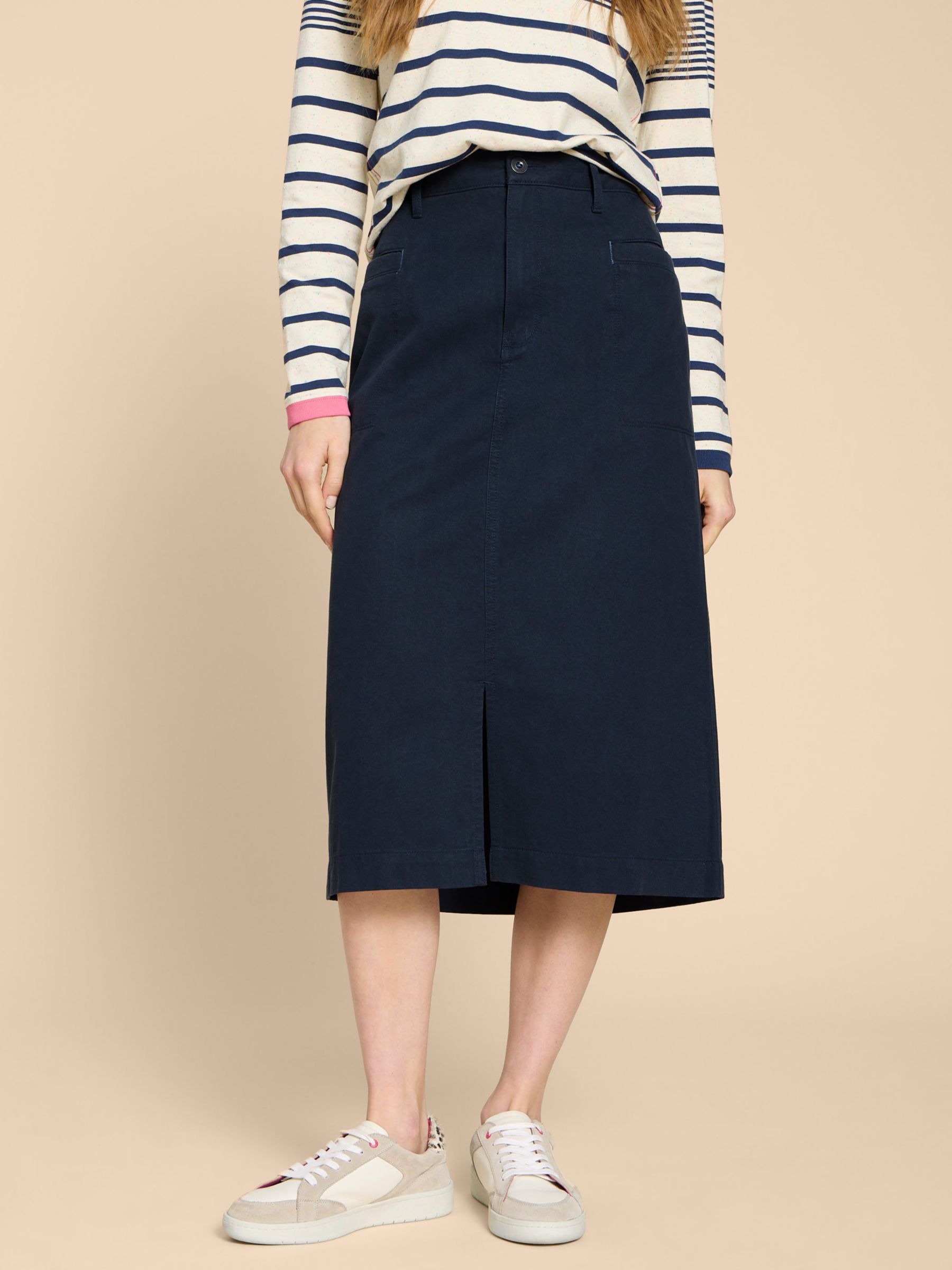 White Stuff Penny Midi Cotton Skirt, Dark Navy