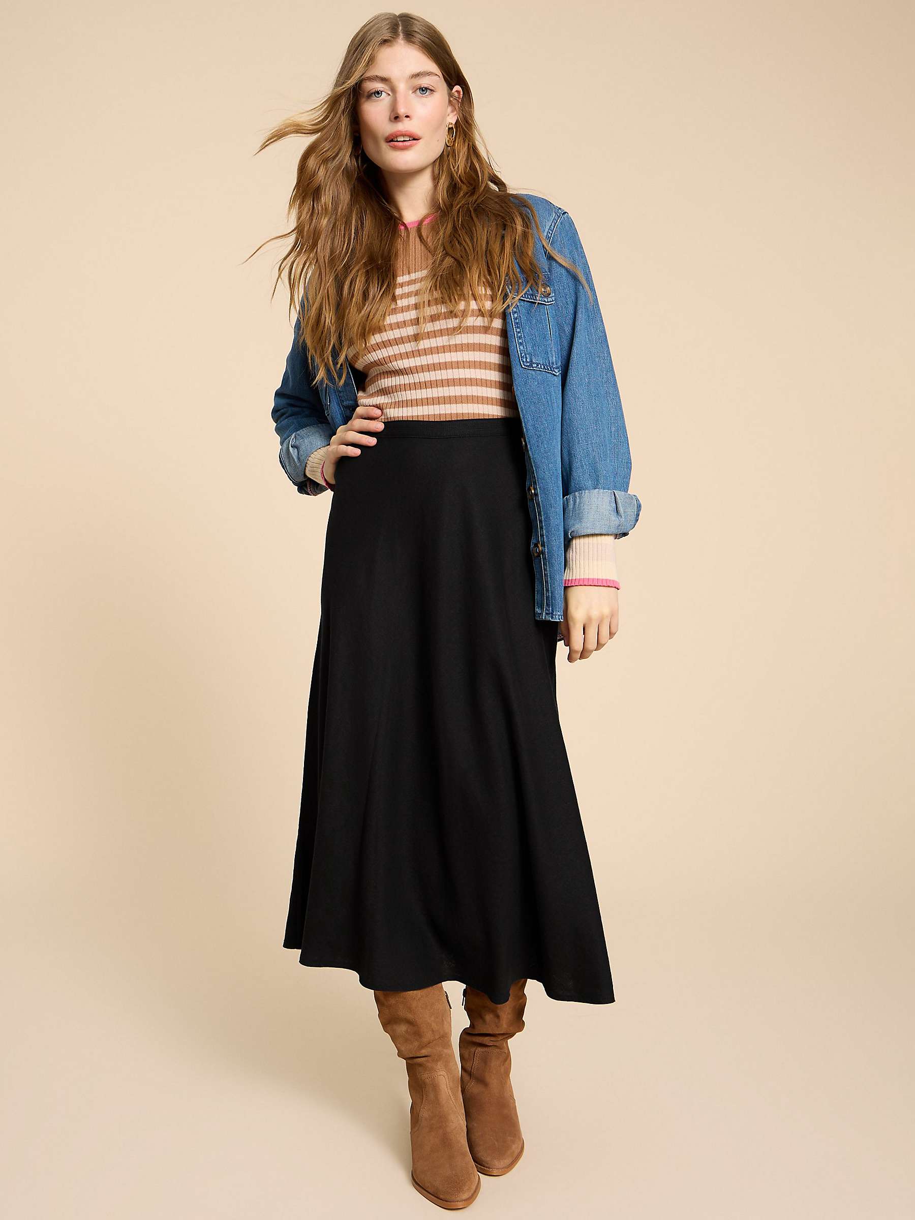 Buy White Stuff Clemence Linen Blend Skirt, Black Online at johnlewis.com