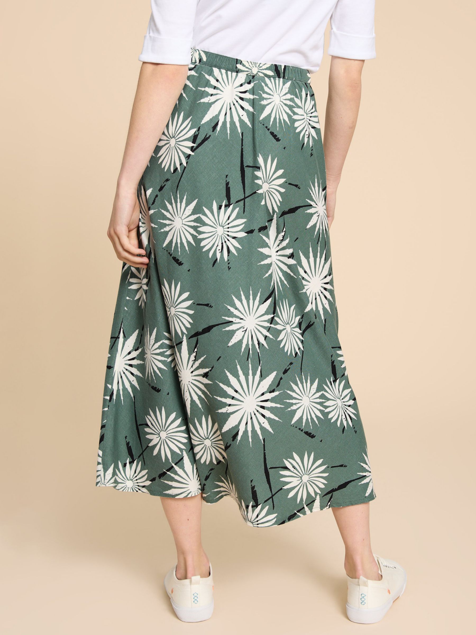 Buy White Stuff Clemence Floral Print Linen Blend Skirt, Green Online at johnlewis.com