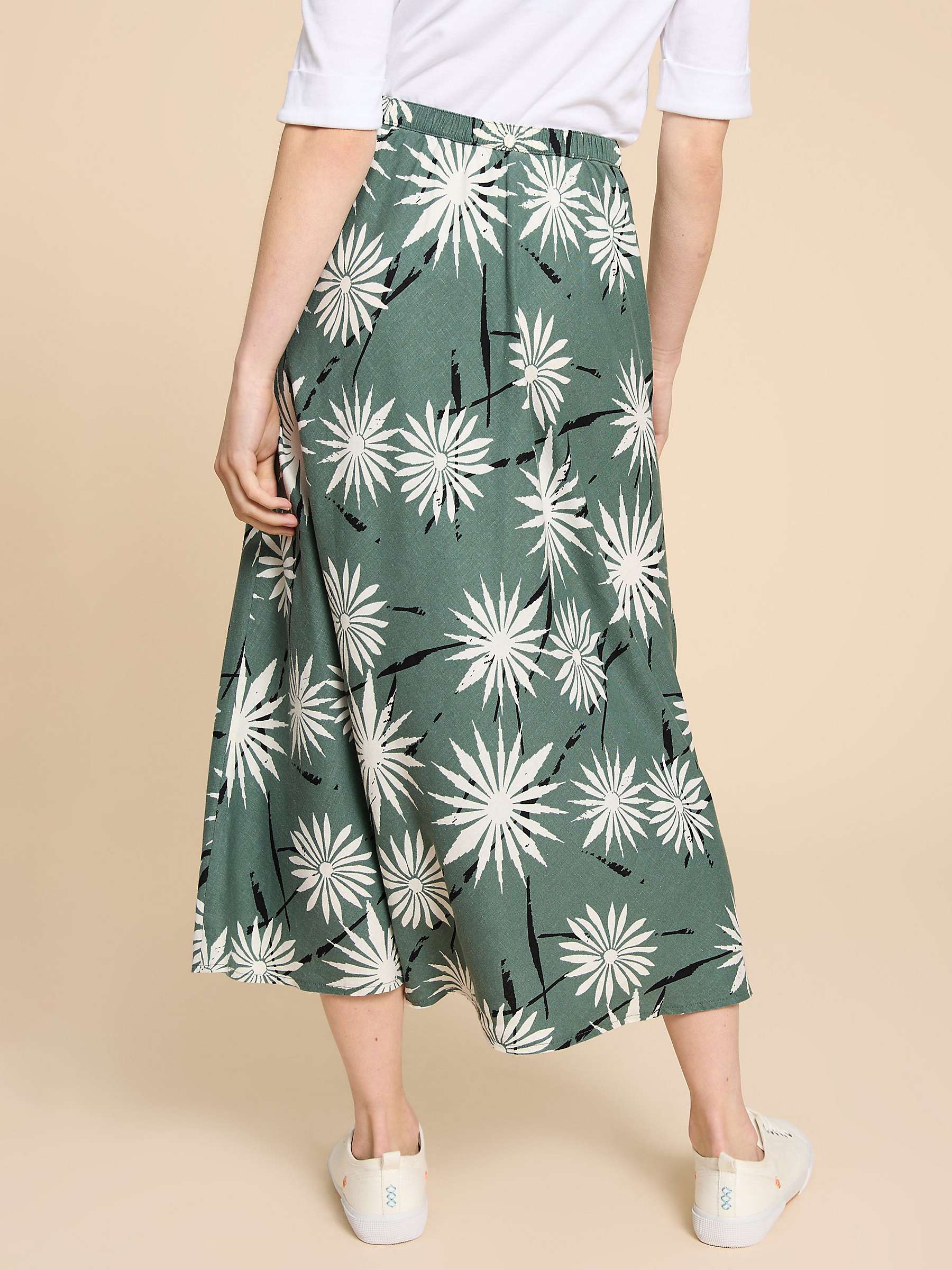 Buy White Stuff Clemence Floral Print Linen Blend Skirt, Green Online at johnlewis.com