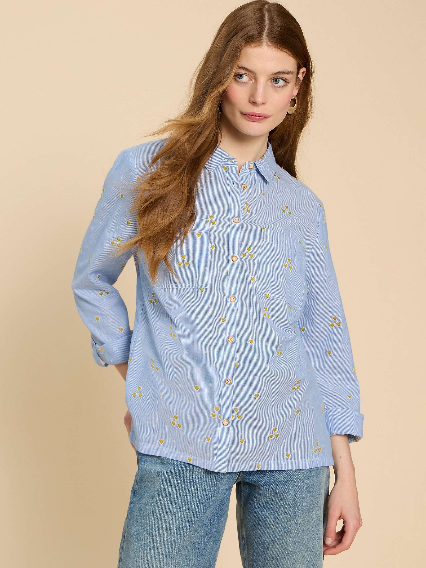 Buy White Stuff Sophie Embroidered Hearts Shirt, Blue/Multi Online at johnlewis.com