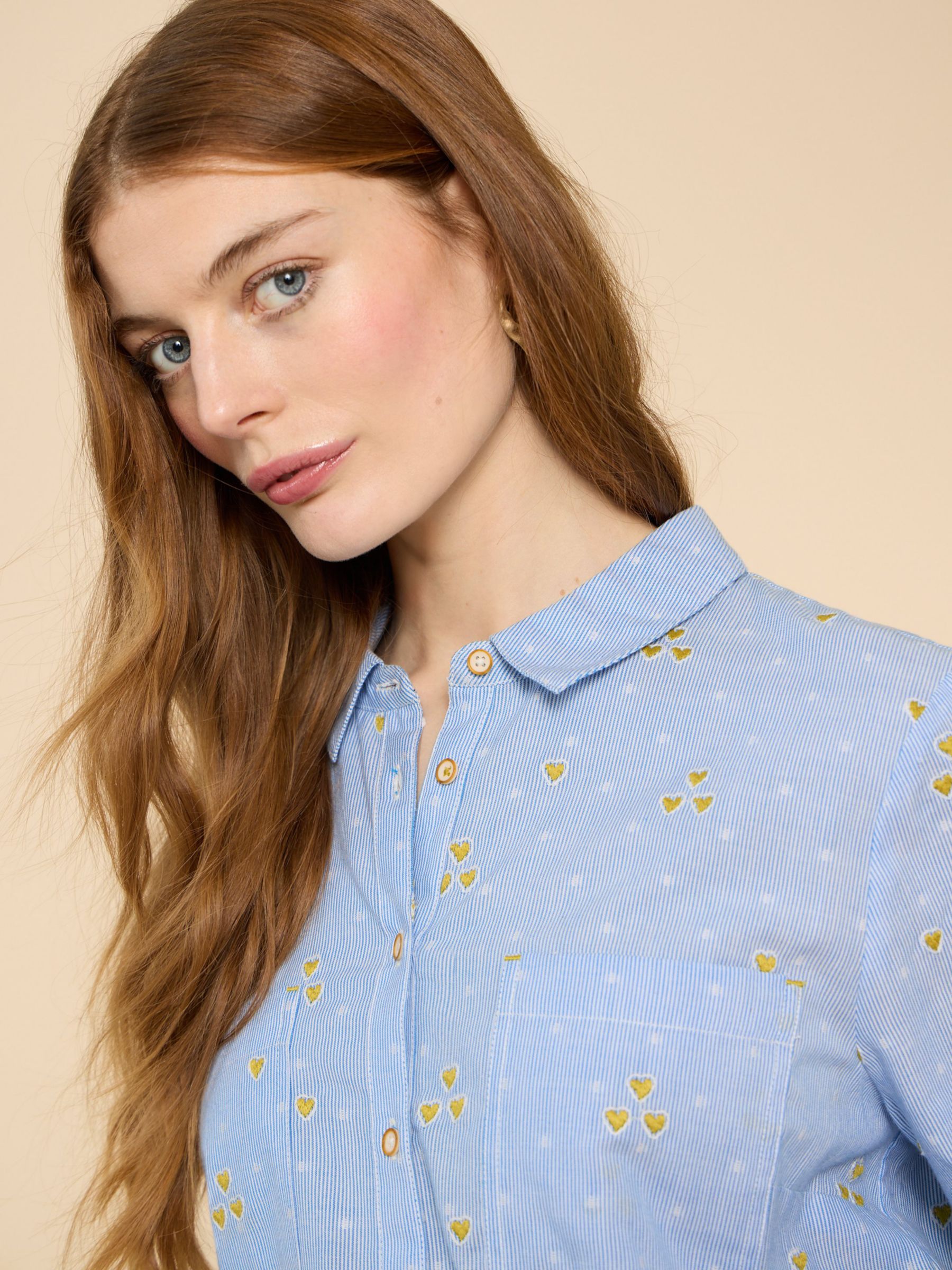 Buy White Stuff Sophie Embroidered Hearts Shirt, Blue/Multi Online at johnlewis.com