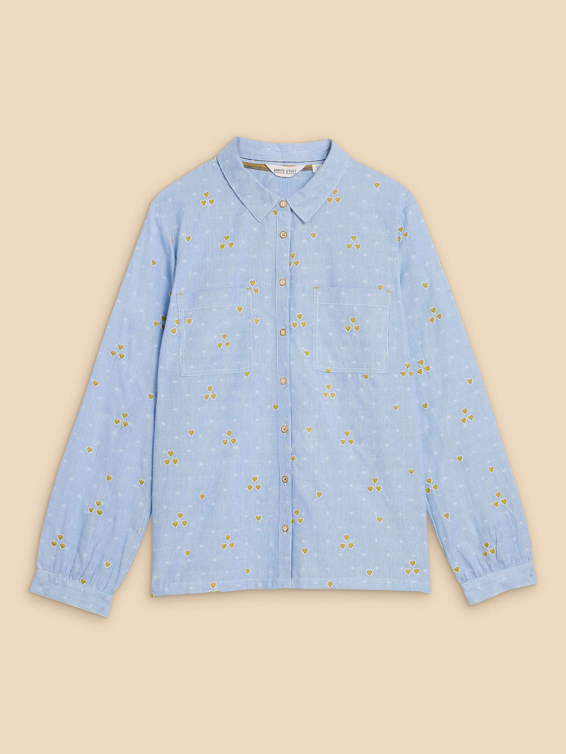 Buy White Stuff Sophie Embroidered Hearts Shirt, Blue/Multi Online at johnlewis.com