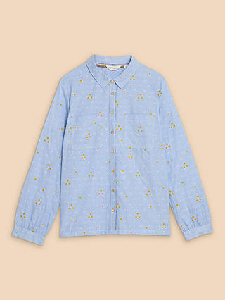 White Stuff Sophie Embroidered Hearts Shirt, Blue/Multi