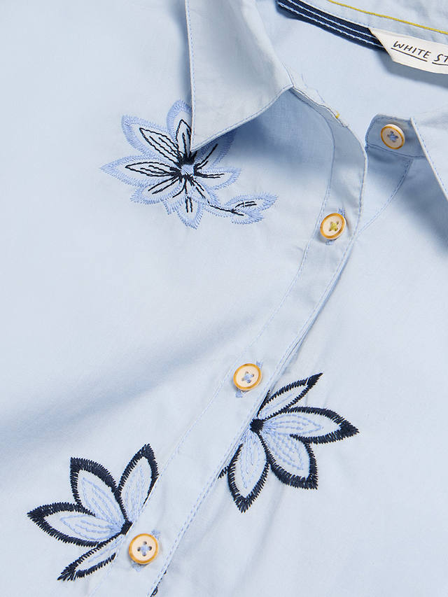 White Stuff Sophie Cotton Embroidered Shirt, Blue
