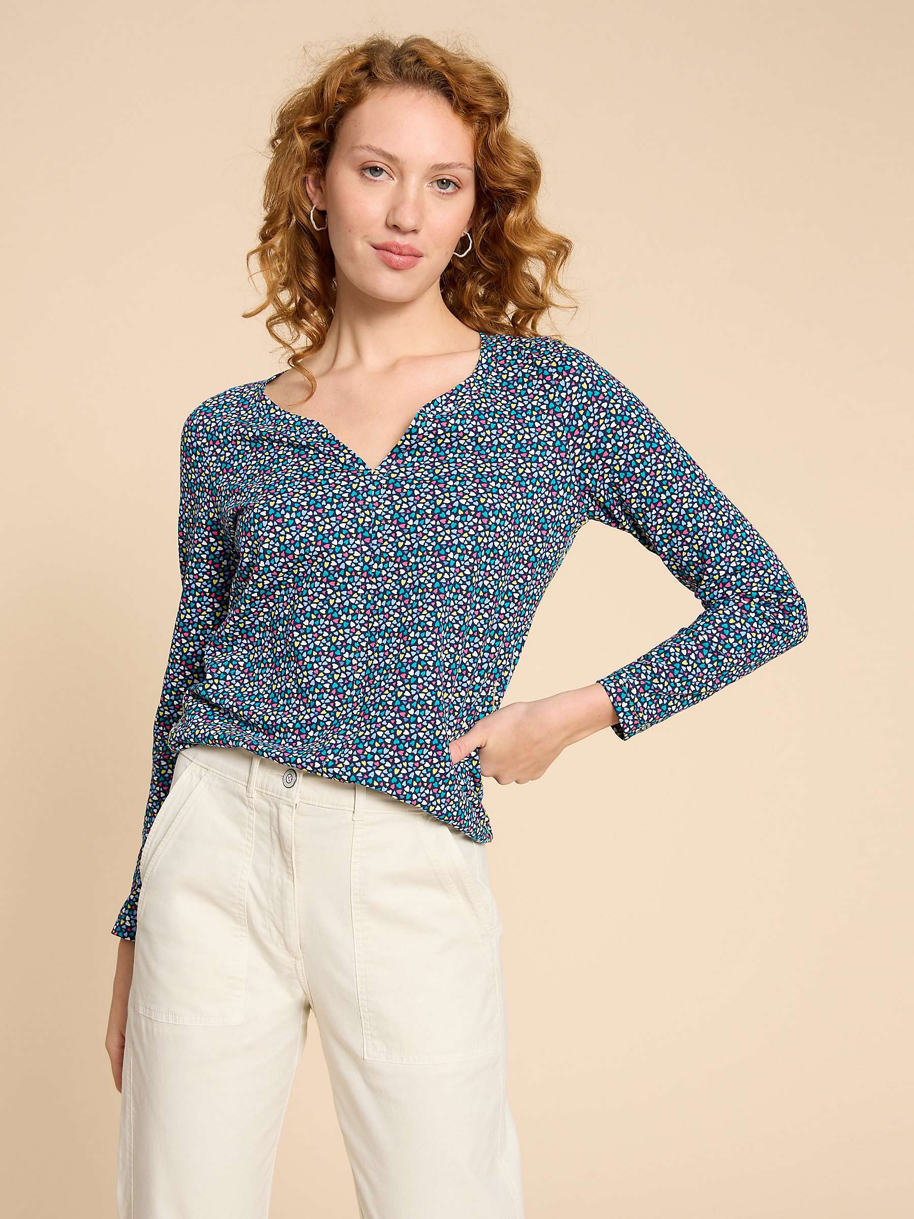Buy White Stuff Nelly Cotton Long Sleeve Top, Blue Pr Online at johnlewis.com
