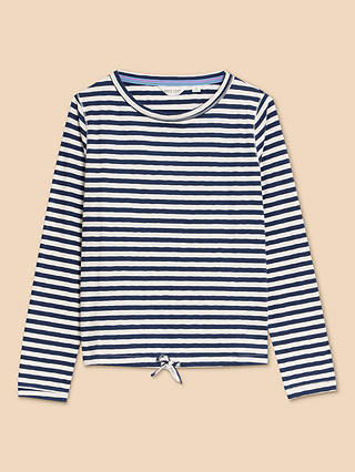 White Stuff Tasha Stripe Print Tie Hem Top, Navy/Multi